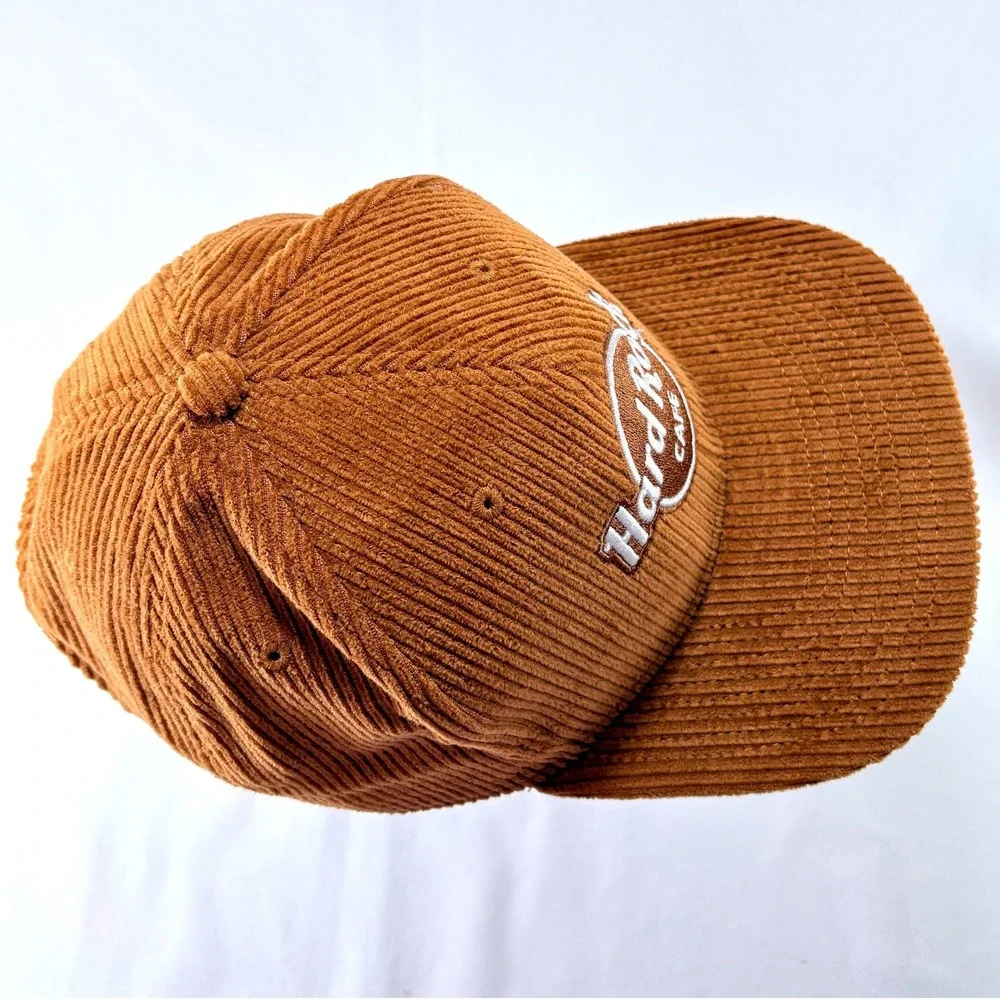 Hard Rock Cafe Miami Brown Corduroy Snapback Flat Bill Baseball Hat Cap